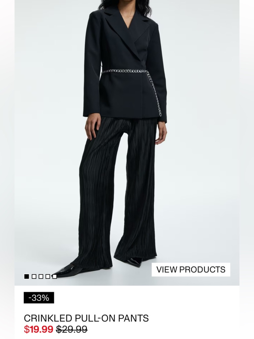 H&M Black Crinkled Wide-Leg Pull-On Pants